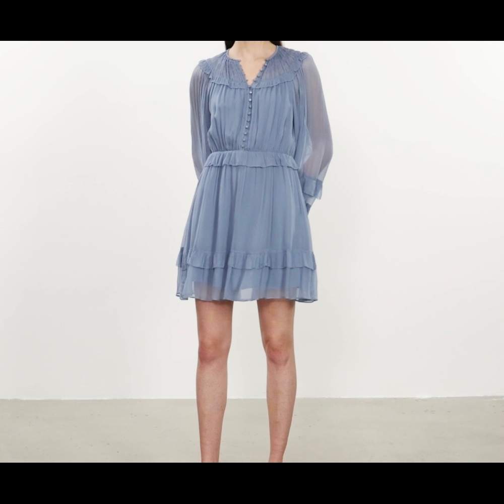 The Kooples dress floaty frills button front light blue NWOT